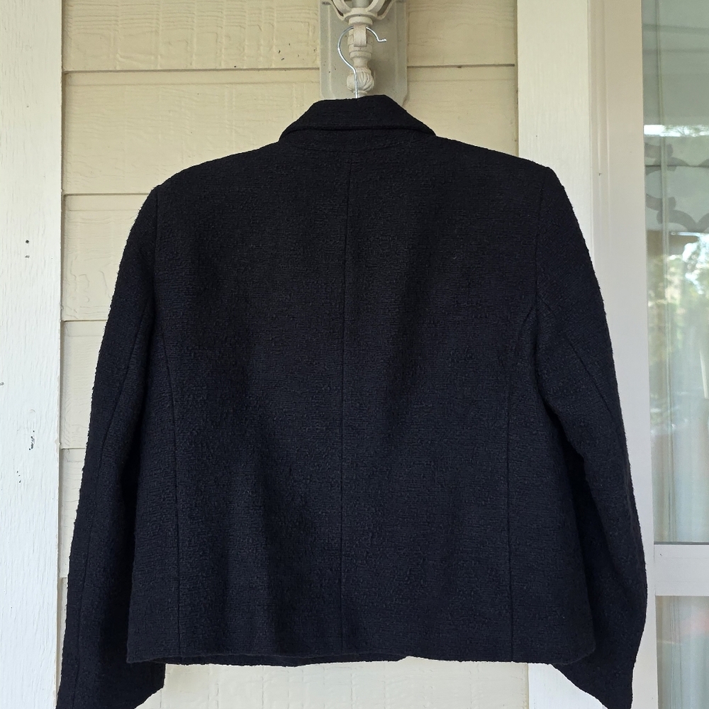 Nwot Zara Tweed Black Blazer Textured Patch Pocket Emblem Gold ButtonsCropped L - Picture 12 of 15